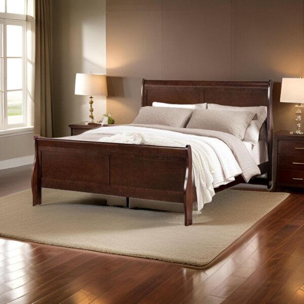 150220266991e55de260b.jpeg Ryla Twin Size Bed, Sleigh Panel Headboard, Dark Cherry Brown Solid Wood