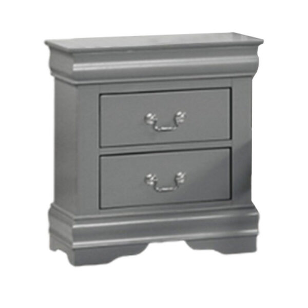 150220266991e5608b413.jpeg Ryla Nightstand, 2 Drawers, Light Gray Solid Wood, Nickel Drop Handles