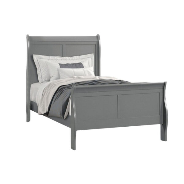 Ryla Full Size Bed, Sleigh Panel Headboard, Classic Light Gray Solid Wood