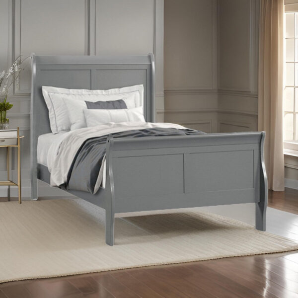 Ryla Full Size Bed, Sleigh Panel Headboard, Classic Light Gray Solid Wood