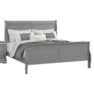 Ryla Queen Size Bed, Sleigh Panel Headboard, Classic Light Gray Solid Wood