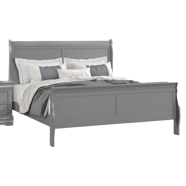 150220266991e57610c08.jpeg Ryla Queen Size Bed, Sleigh Panel Headboard, Classic Light Gray Solid Wood