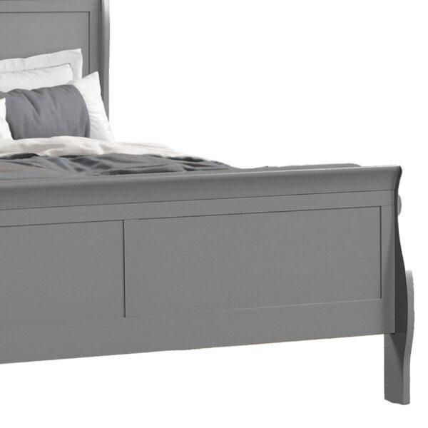 Ryla Twin Size Bed, Sleigh Panel Headboard, Classic Light Gray Solid Wood