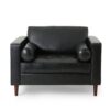150220266991e598ecf03.jpeg Accent Club Chair, 45 Inch Padded Seat, Birch Wood Legs, Black Faux Leather