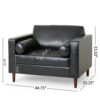 150220266991e59d57702.jpeg Accent Club Chair, 45 Inch Padded Seat, Birch Wood Legs, Black Faux Leather