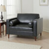 150220266991e59ed7506.jpeg Accent Club Chair, 45 Inch Padded Seat, Birch Wood Legs, Black Faux Leather