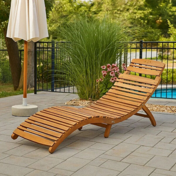 Hanie Foldable Chaise Lounger, Outdoor, Open Slatted in Brown Acacia Wood