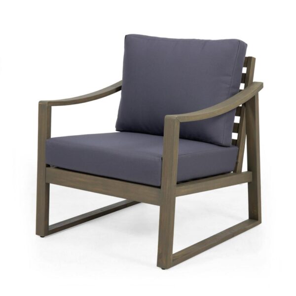 Outdoor Accent Chair, Slat Panels, Sloped Arms, Dark Gray Acacia Wood
