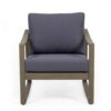 Outdoor Accent Chair, Slat Panels, Sloped Arms, Dark Gray Acacia Wood