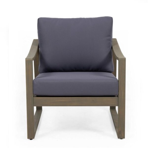 Outdoor Accent Chair, Slat Panels, Sloped Arms, Dark Gray Acacia Wood