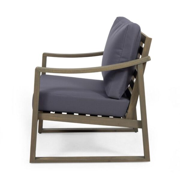 Outdoor Accent Chair, Slat Panels, Sloped Arms, Dark Gray Acacia Wood
