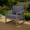 Outdoor Accent Chair, Slat Panels, Sloped Arms, Dark Gray Acacia Wood