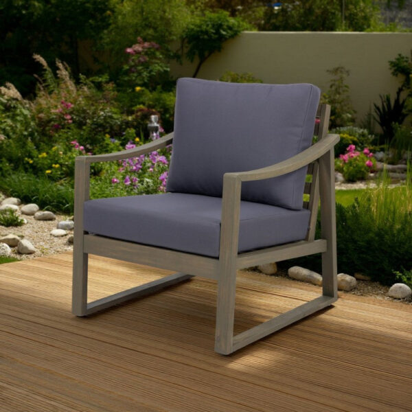 Outdoor Accent Chair, Slat Panels, Sloped Arms, Dark Gray Acacia Wood
