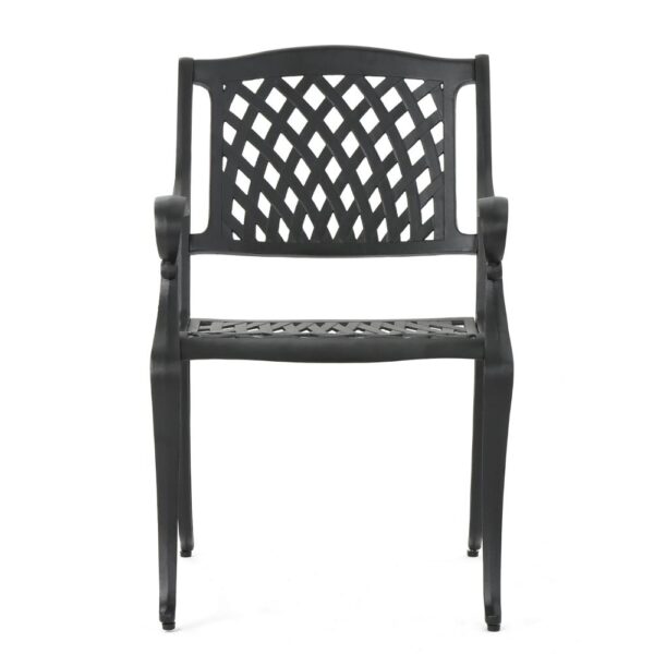 Cay Outdoor Dining Chair Set of 2, Mesh Style Back, Black Cast Aluminium
