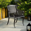 Cay Outdoor Dining Chair Set of 2, Mesh Style Back, Black Cast Aluminium