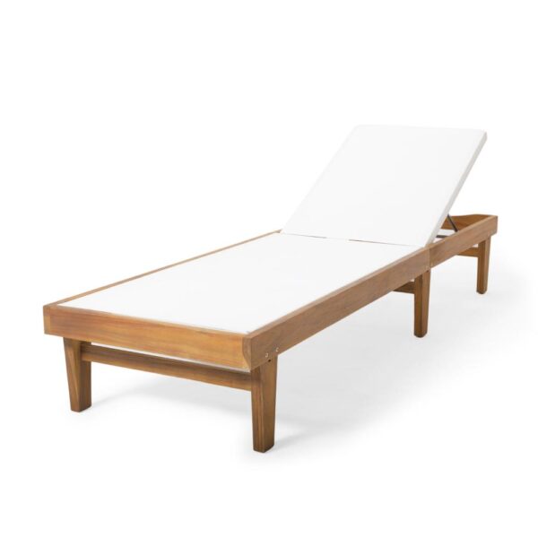 Liam Outdoor Chaise Lounger, Ergonomic White Mesh Seat, Brown Acacia Wood