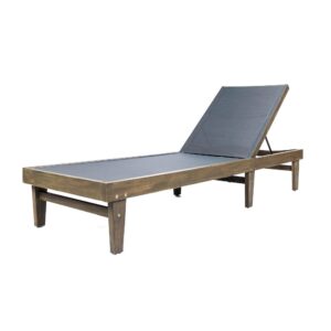 150220266991e5dbdc0c4.jpeg Liam Outdoor Chaise Lounger, 78 Inch Mesh Seat, Dark Gray Acacia Wood Frame