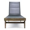 Liam Outdoor Chaise Lounger, 78 Inch Mesh Seat, Dark Gray Acacia Wood Frame