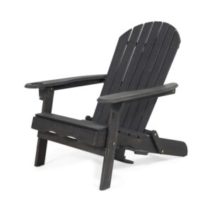 Outdoor Adirondack Chair with Cupholders, Foldable, Dark Gray Wood Finish