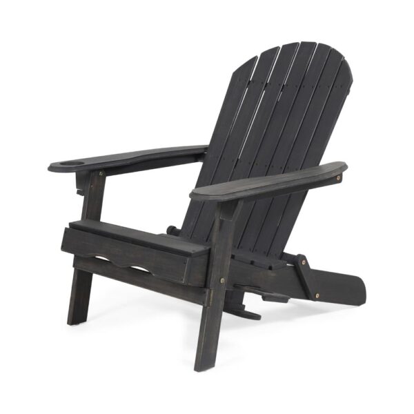 Outdoor Adirondack Chair with Cupholders, Foldable, Dark Gray Wood Finish