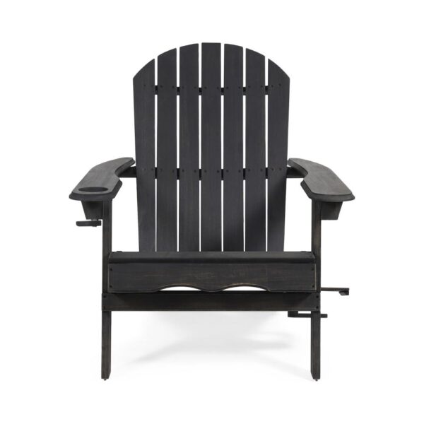 Outdoor Adirondack Chair with Cupholders, Foldable, Dark Gray Wood Finish