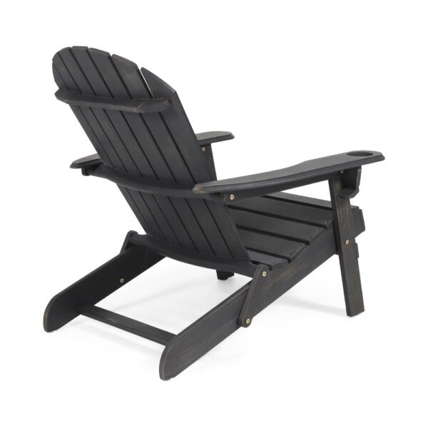 Outdoor Adirondack Chair with Cupholders, Foldable, Dark Gray Wood Finish