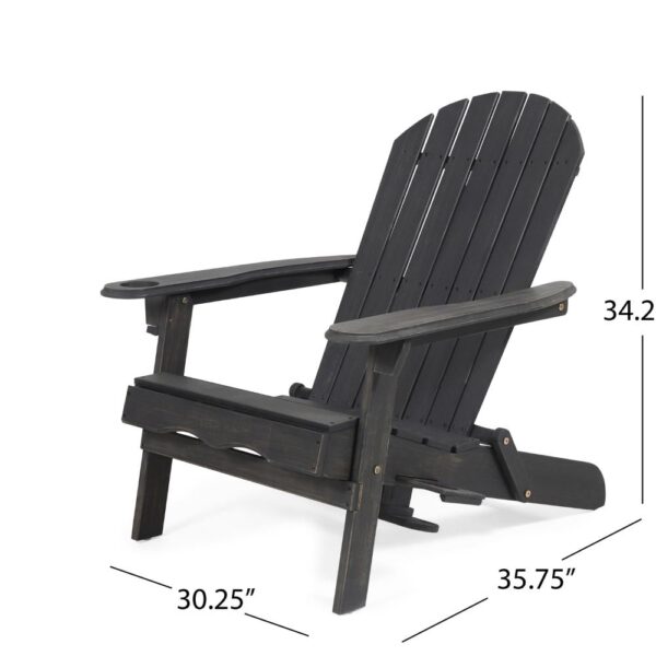 Outdoor Adirondack Chair with Cupholders, Foldable, Dark Gray Wood Finish