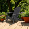 Outdoor Adirondack Chair with Cupholders, Foldable, Dark Gray Wood Finish