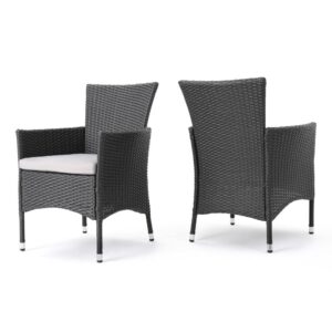 150220266991e60900bc4.jpeg Marri Patio Dining Chair Set of 2, Ergonomic, Gray Wicker Design, Beige