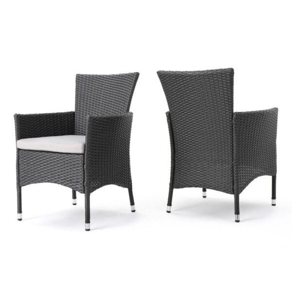 Marri Patio Dining Chair Set of 2, Ergonomic, Gray Wicker Design, Beige