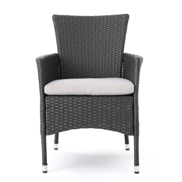Marri Patio Dining Chair Set of 2, Ergonomic, Gray Wicker Design, Beige