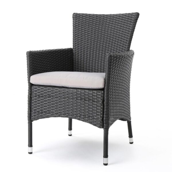 Marri Patio Dining Chair Set of 2, Ergonomic, Gray Wicker Design, Beige