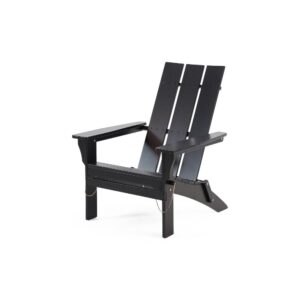 Foldable Outdoor Adirondack Chair, Rustic Black Steel and Acacia Wood