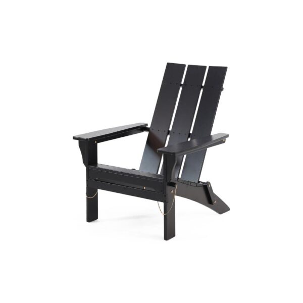 Foldable Outdoor Adirondack Chair, Rustic Black Steel and Acacia Wood