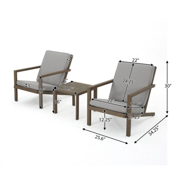 Liah Outdoor Patio Table Set, 2 Chair, Brown Acacia Wood, Gray Polyester