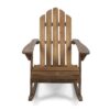Outdoor Adirondack Rocking Chair, Slatted Back, Slope Arms, Dark Brown Wood