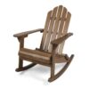 Outdoor Adirondack Rocking Chair, Slatted Back, Slope Arms, Dark Brown Wood