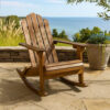 Outdoor Adirondack Rocking Chair, Slatted Back, Slope Arms, Dark Brown Wood