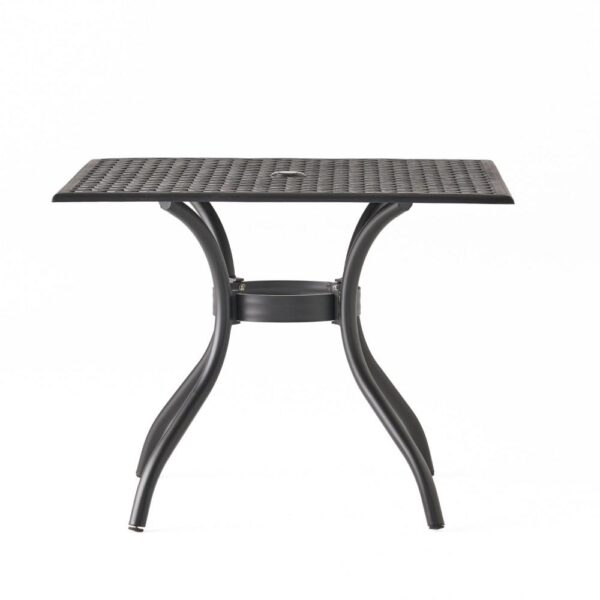 150220266991e63c711a6.jpeg Cay Outdoor Dining Table, 40 Inch Square Top, Black Lattice Metal Design