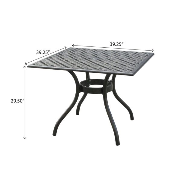 150220266991e6418db3d.jpeg Cay Outdoor Dining Table, 40 Inch Square Top, Black Lattice Metal Design