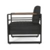 Accent Club Chair, Slat Panel Design, Modern Open Back, Aluminum Black Wood