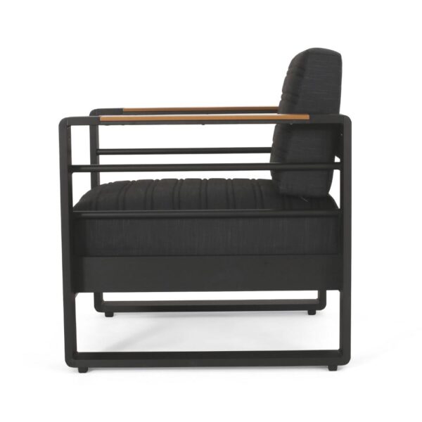 Accent Club Chair, Slat Panel Design, Modern Open Back, Aluminum Black Wood