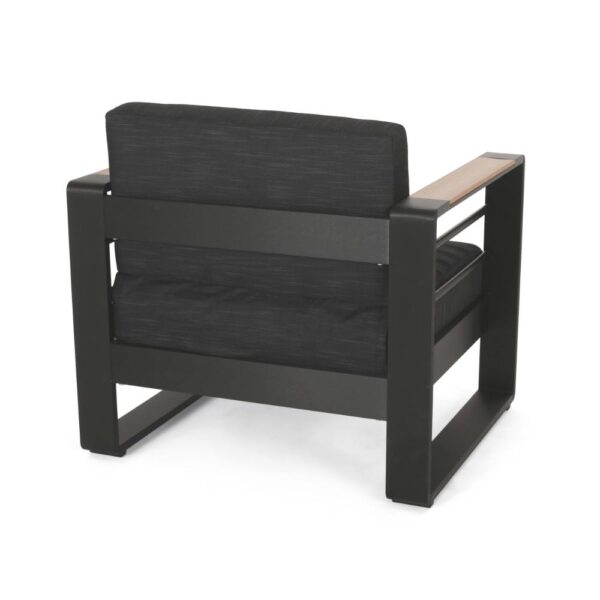 Accent Club Chair, Slat Panel Design, Modern Open Back, Aluminum Black Wood