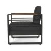 Accent Club Chair, Slat Panel Design, Modern Open Back, Aluminum Black Wood