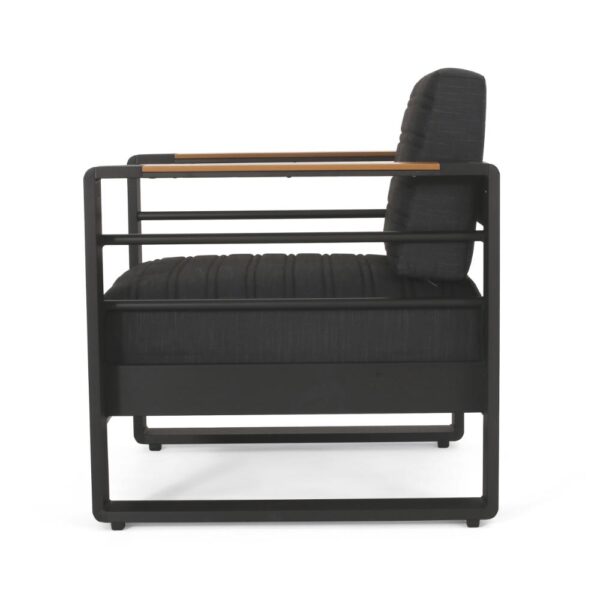 Accent Club Chair, Slat Panel Design, Modern Open Back, Aluminum Black Wood
