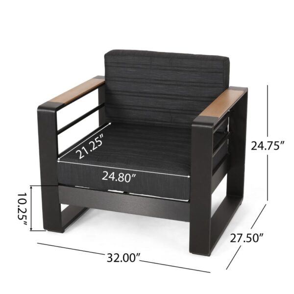 Accent Club Chair, Slat Panel Design, Modern Open Back, Aluminum Black Wood