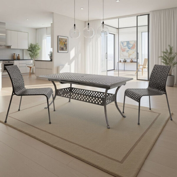 Dining Table, 64-82 Inch Extendable Acacia Wood Top, Aluminium, Dark Brown