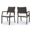 150220266991e668598b5.jpeg Roeh Outdoor Dining Chair Set of 2, Contemporary Wicker and Brown Fabric