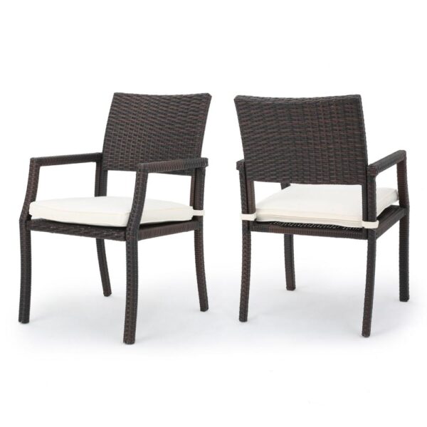 150220266991e668598b5.jpeg Roeh Outdoor Dining Chair Set of 2, Contemporary Wicker and Brown Fabric