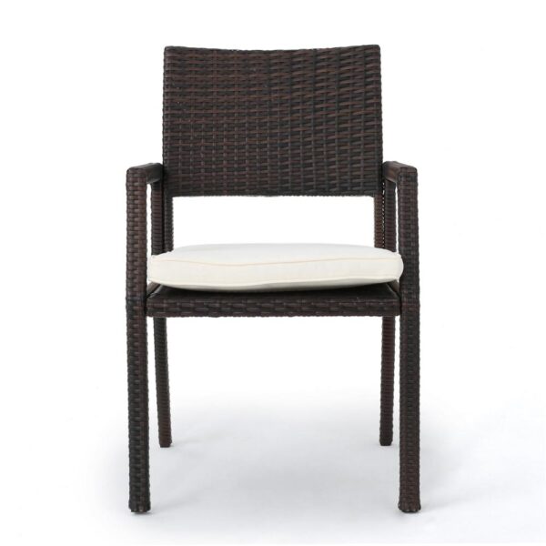 150220266991e669ed71f.jpeg Roeh Outdoor Dining Chair Set of 2, Contemporary Wicker and Brown Fabric